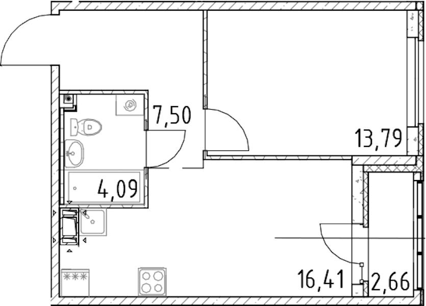 1-комнатная квартира 41.79 м², 6/17 эт., ЖК «Город Первых»